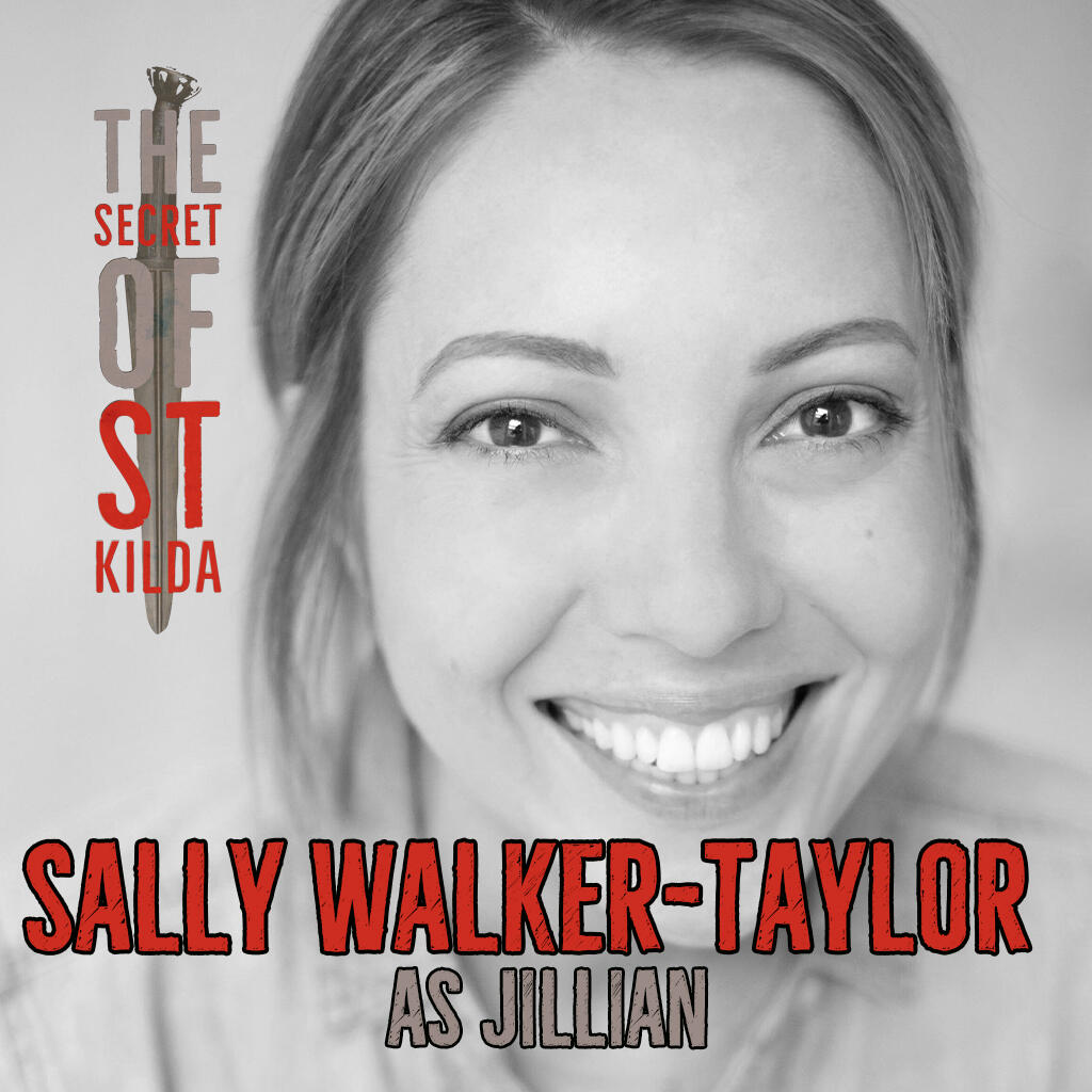 Sally Walker-Taylor as Jillian. Smiling black and white headshot of a white woman with fair hair.
